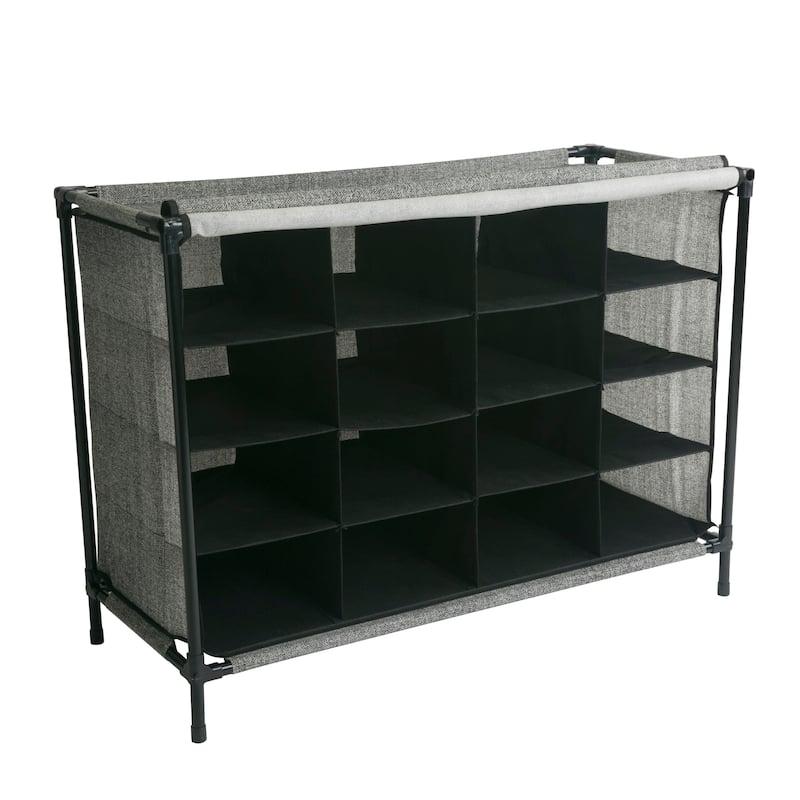16 Compartment Shoe Cubby Organizer with Cover - Black - 14"x33"x24"