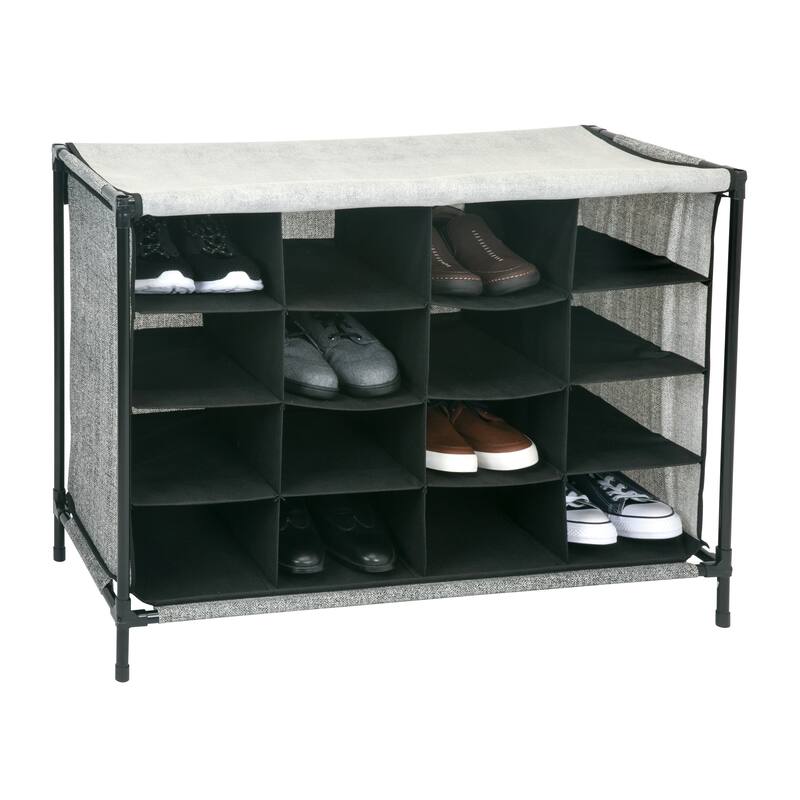 16 Compartment Shoe Cubby Organizer with Cover - Black - 14"x33"x24"