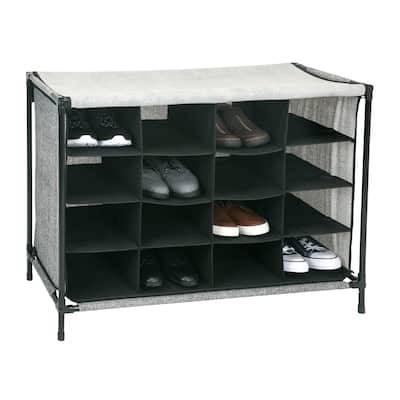 16 Compartment Shoe Cubby Organizer with Cover - Black - 14"x33"x24"