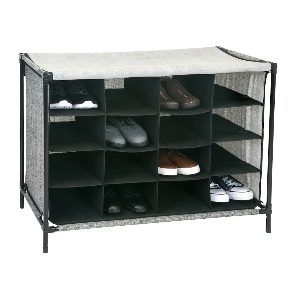 16 Compartment Shoe Cubby Organizer with Cover - Black - 14"x33"x24"