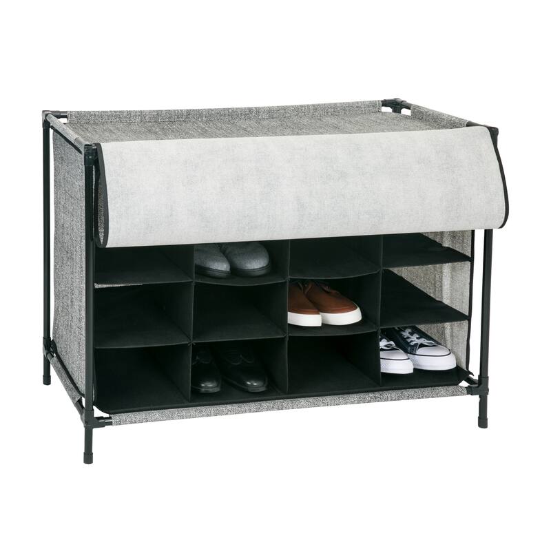 16 Compartment Shoe Cubby Organizer with Cover - Black - 14"x33"x24"