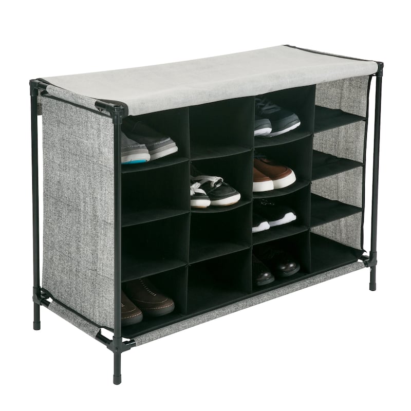 16 Compartment Shoe Cubby Organizer with Cover - Black - 14"x33"x24"