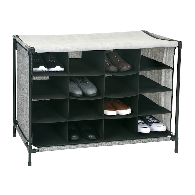16 Compartment Shoe Cubby Organizer with Cover - Black - 14"x33"x24"