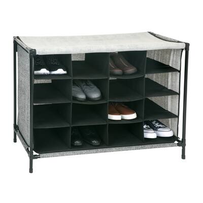 16 Compartment Shoe Cubby Organizer with Cover - Black - 14"x33"x24"