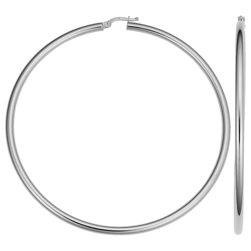 14k Gold 3x70mm Large Hoop Earrings (yellow gold, white gold or rose gold) - White