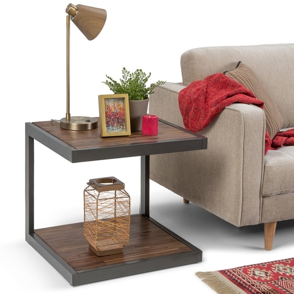 WYNDENHALL Cecilia Modern Industrial Solid Acacia Wood & Metal End Side Table - 24 W x 22 D x 22 H