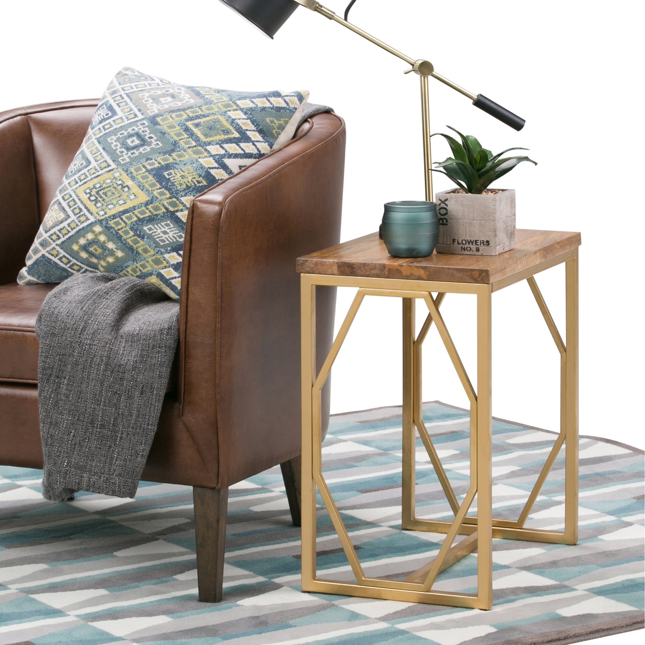 Wyndenhall Ebsen Contemporary 13 Inch Wide Metal And Wood Accent Side Table In Natural Gold Wyndenhall Ebsen Contemporary 13 Inch Wide Metal And Wood Accent Side Table In Natural Gold