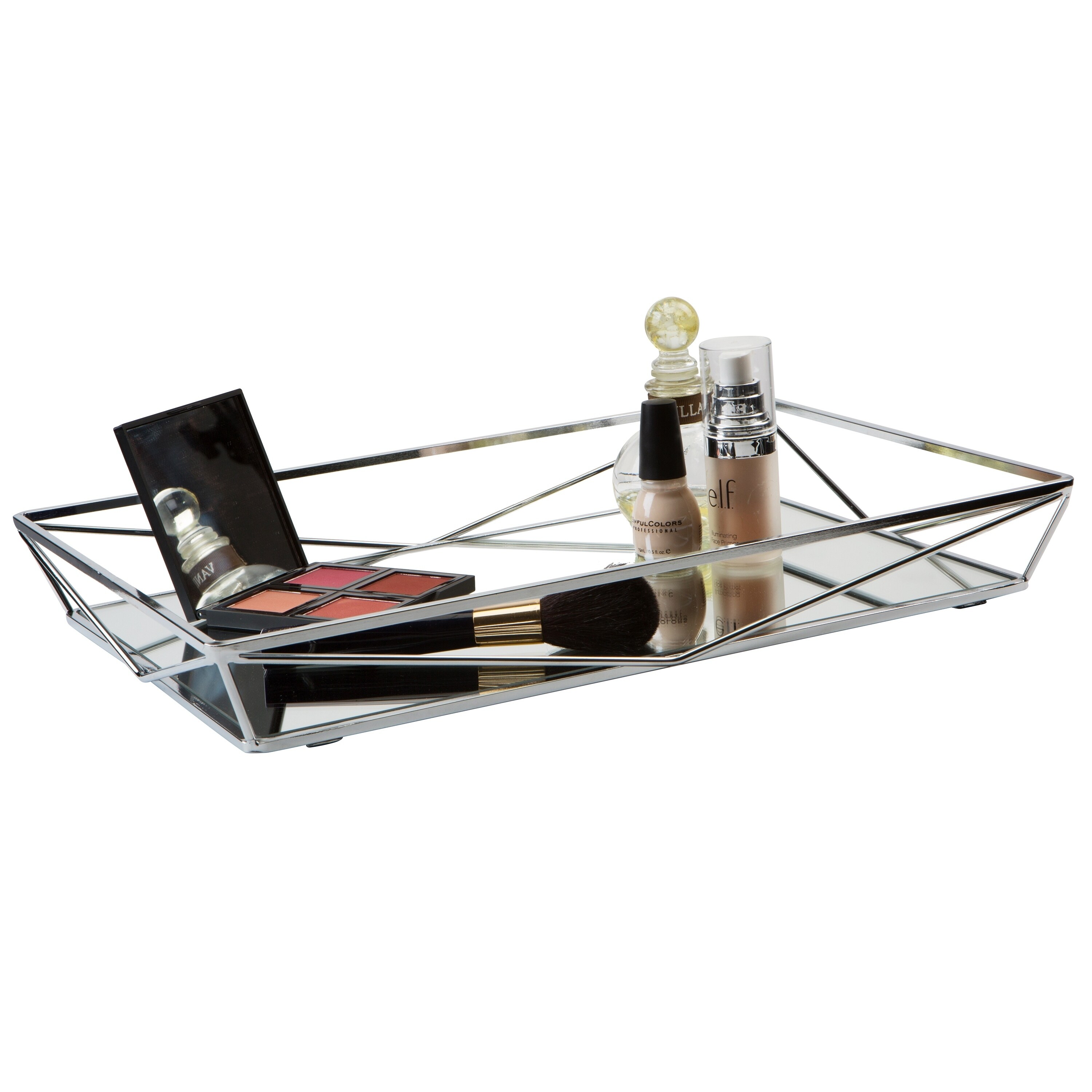 Shop Large Geometric Mirrored Vanity Tray 15 75x11x2 10 Chrome Overstock 20563750