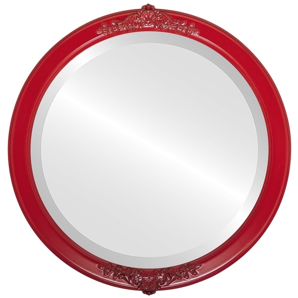 Athena Framed Round Mirror in Holiday Red