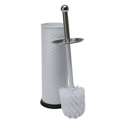Bath Bliss Swirled Texture Toilet Brush & Holder in White - 3.75"Rdx14.75"