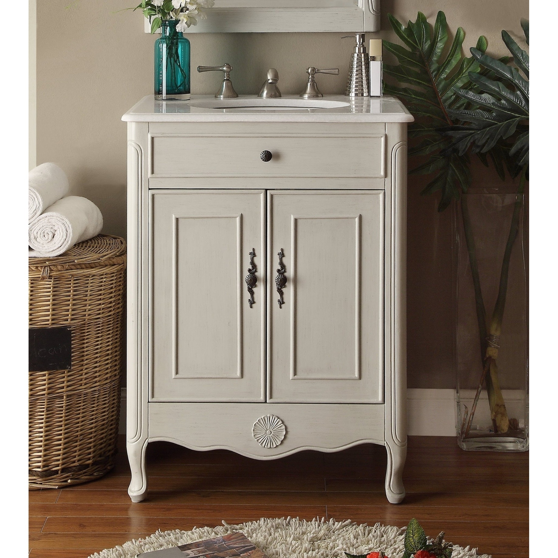Benton Collection 26 Inch Cottage Freestanding Distressed Gray Daleville Bathroom Vanity, Single Sink, Fully Assembled
