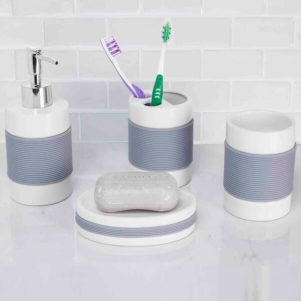 4 Piece Bath Accessory Set With Rubber Grip - Bed Bath & Beyond