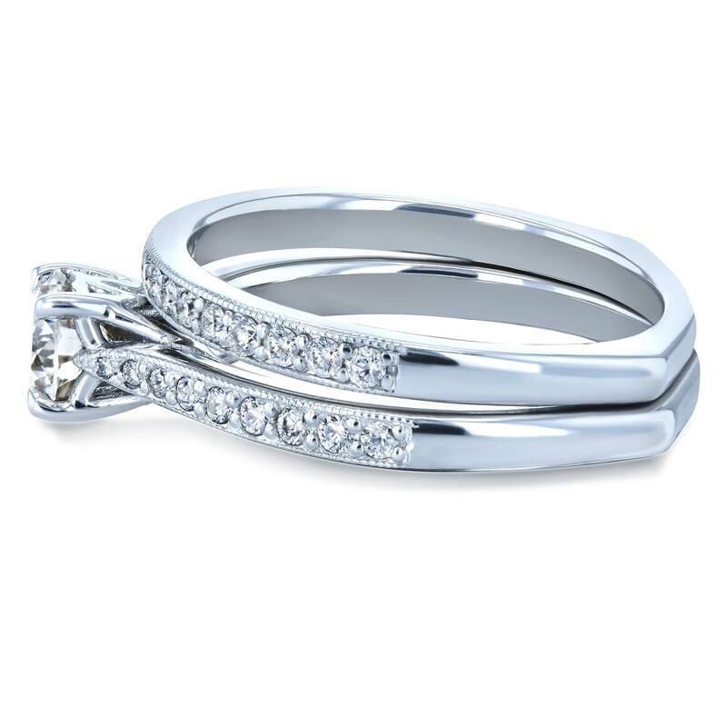 Annello by Kobelli 14k Gold 7/8ct TGW Round Moissanite and Diamond Square Shank Trellis 2 Piece Bridal Set (GH/VS, GH/I)