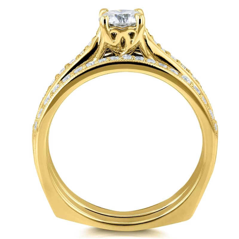 Annello by Kobelli 14k Gold 7/8ct TGW Round Moissanite and Diamond Square Shank Trellis 2 Piece Bridal Set (GH/VS, GH/I)
