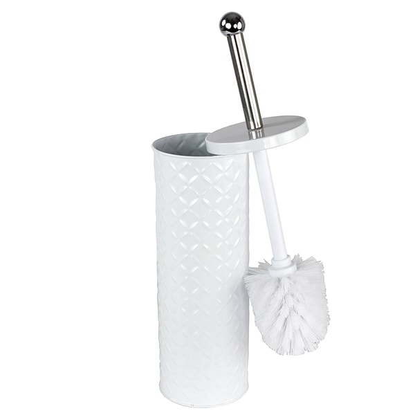 white plastic toilet brush and holder