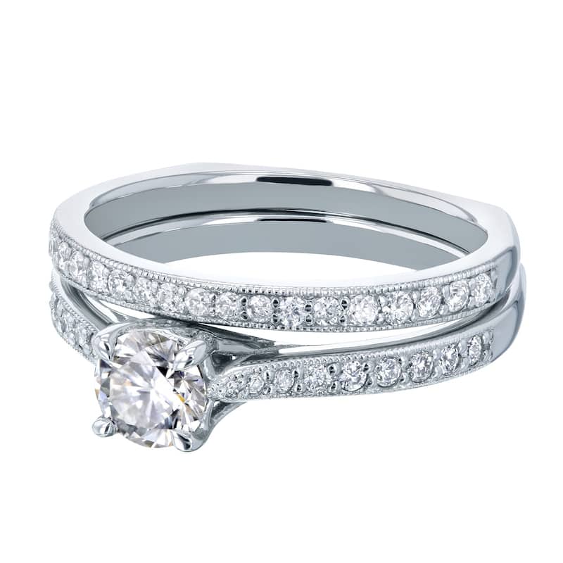 Anenllo by Kobelli 14k Gold 7/8ct TDW Round Diamond Square European Shank Vintage Trellis 2 Piece Bridal Set