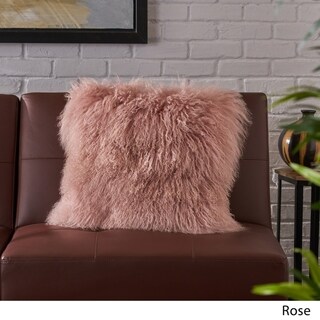 Zally Glam Shaggy Lamb Fur 20 Inch Mongolian Lamb Pillow Cover Pebble