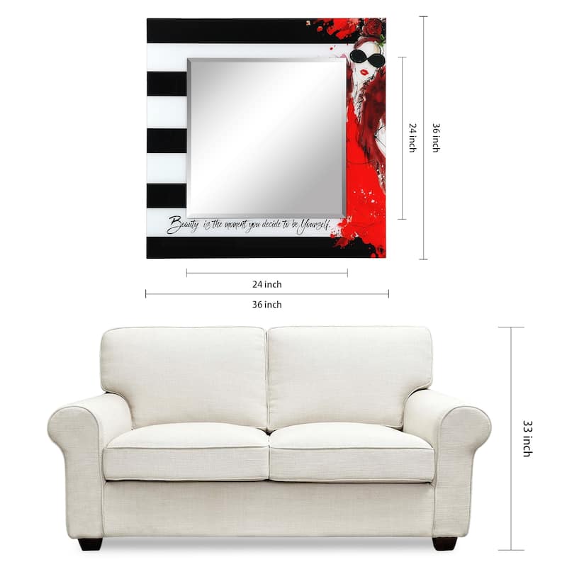 "Fashion" 24" Square Beveled Wall Mirror on 36" Square Printed Tempered Art Glass - 36 x 36
