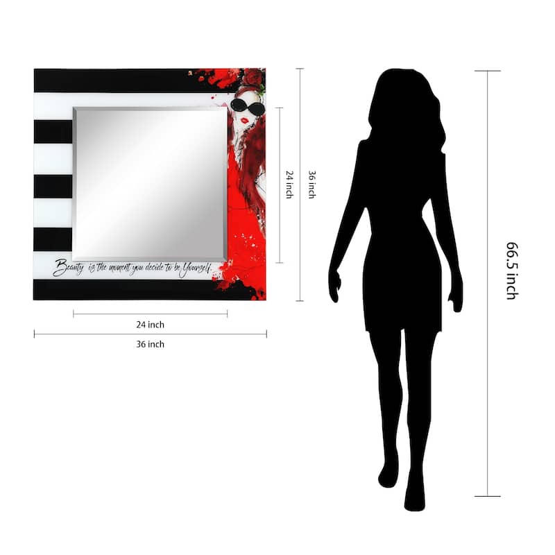 "Fashion" 24" Square Beveled Wall Mirror on 36" Square Printed Tempered Art Glass - 36 x 36