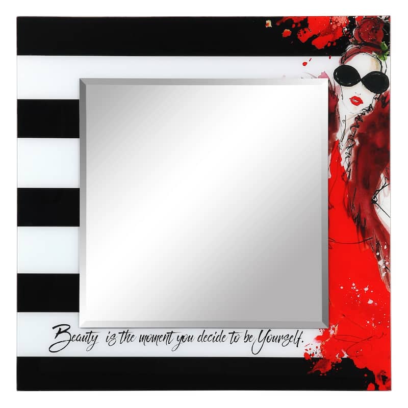 "Fashion" 24" Square Beveled Wall Mirror on 36" Square Printed Tempered Art Glass - 36 x 36