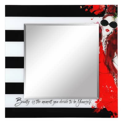 "Fashion" 24" Square Beveled Wall Mirror on 36" Square Printed Tempered Art Glass - 36 x 36