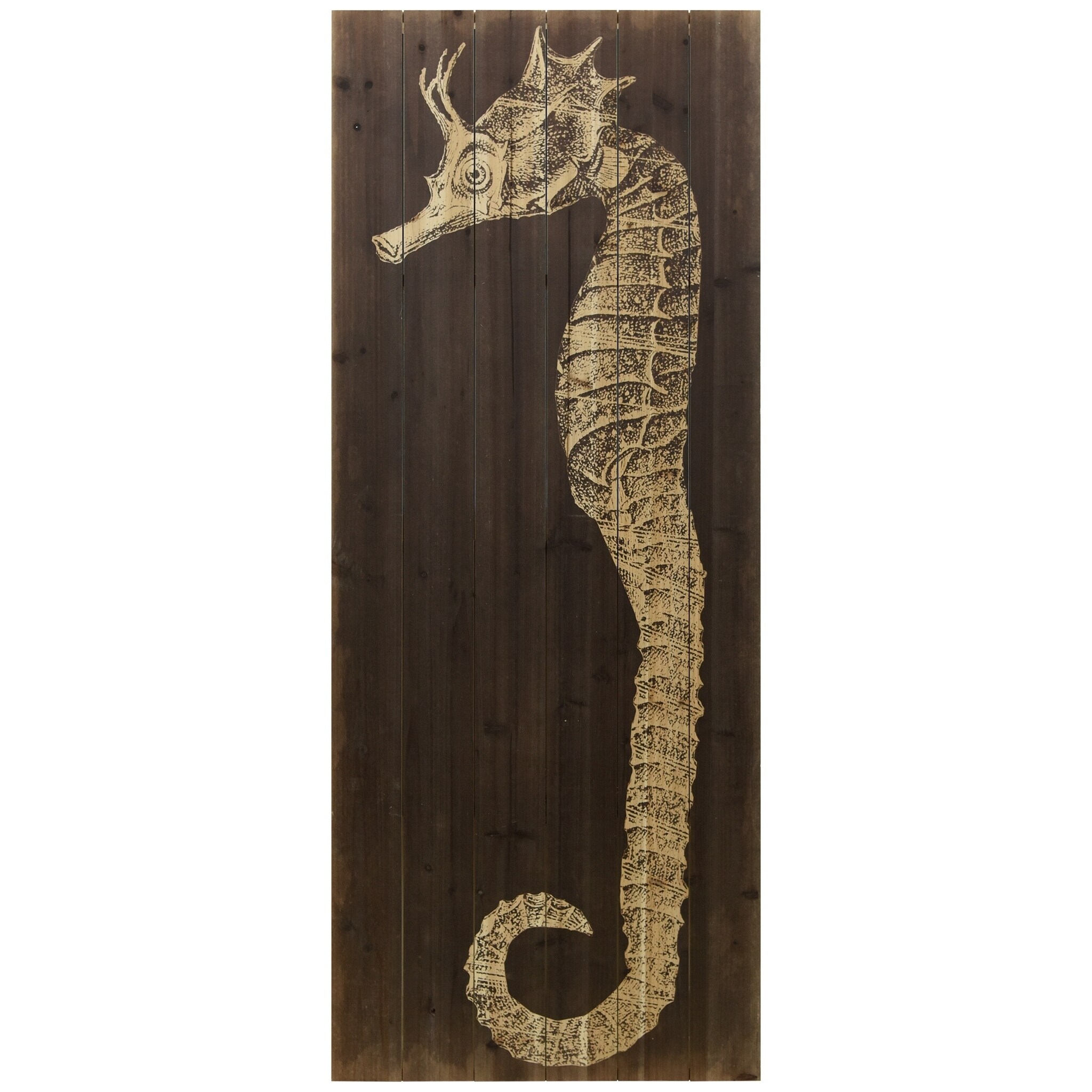  Vintage Nautical Blue and White Striped Plank Seahorse