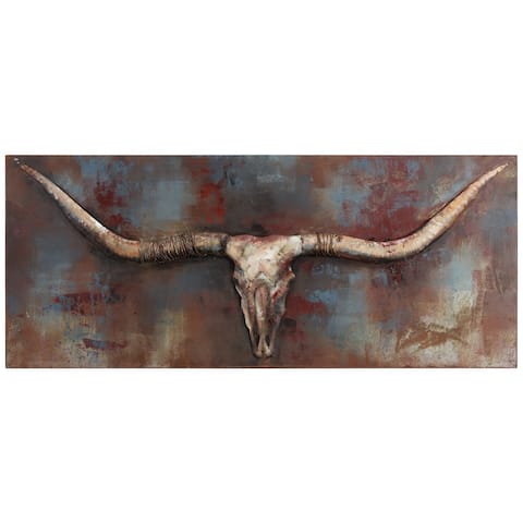 "Long Horn" Mixed Media Iron Hand Painted Dimensional Wall Art Sculpture
