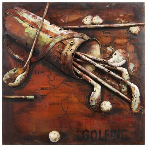 "TeeTime" Mixed Media Iron Hand Painted Dimensional Wall Art Sculpture