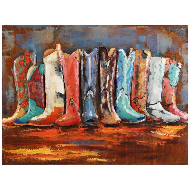 "Cowboy’s Boots" Mixed Media Iron Hand Painted Dimensional Wall Art