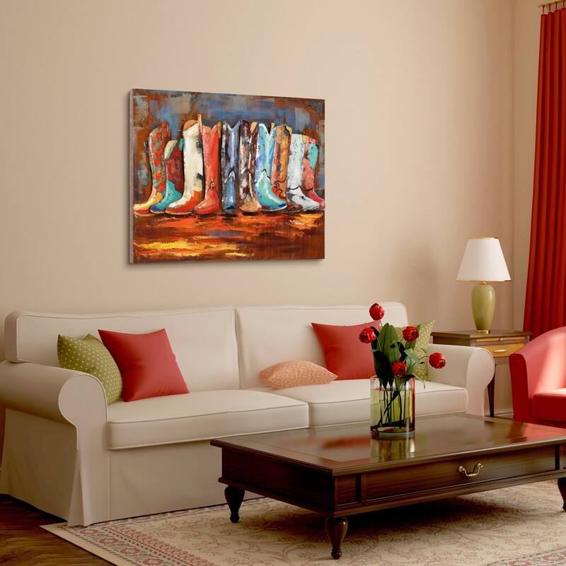 "Cowboy’s Boots" Mixed Media Iron Hand Painted Dimensional Wall Art