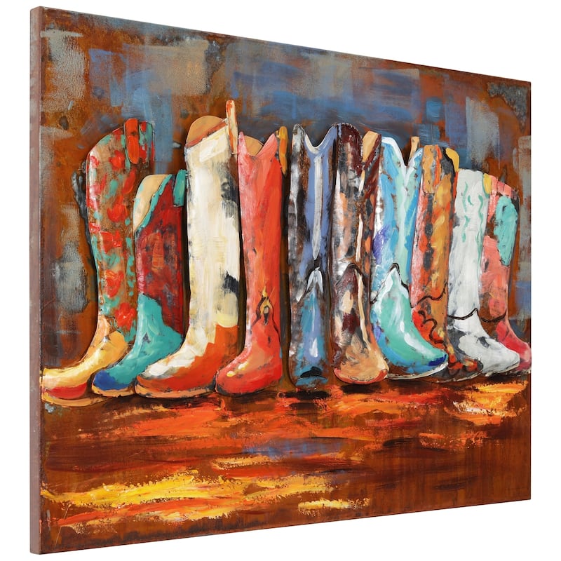 "Cowboy’s Boots" Mixed Media Iron Hand Painted Dimensional Wall Art