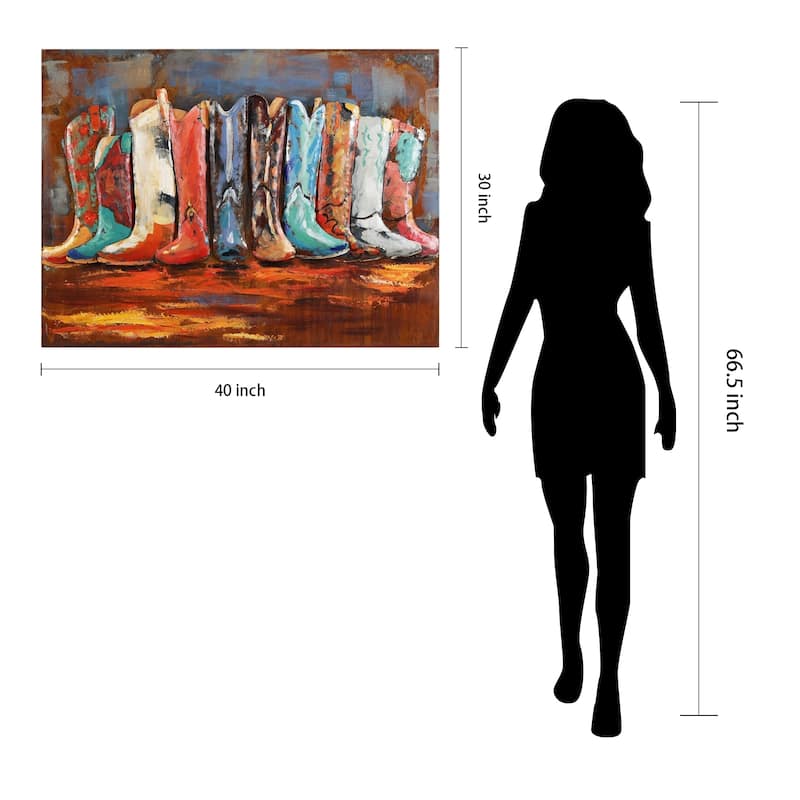 "Cowboy’s Boots" Mixed Media Iron Hand Painted Dimensional Wall Art
