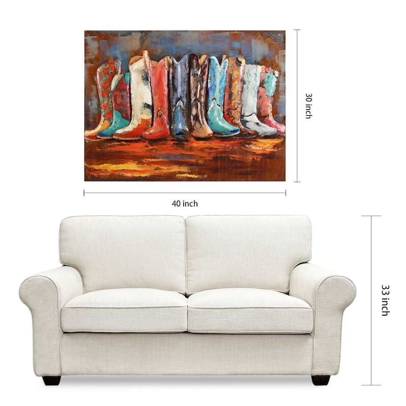 "Cowboy’s Boots" Mixed Media Iron Hand Painted Dimensional Wall Art
