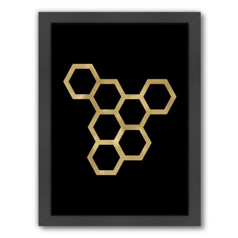 Honeycomb Modern Gold On Black - Framed Print Wall Art