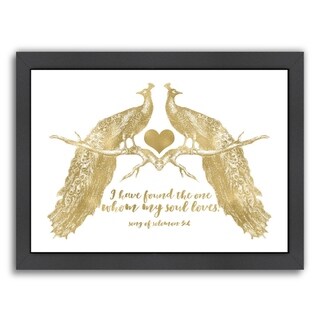 Peacock Pair Solomon3 4 Gold On White - Framed Print Wall Art