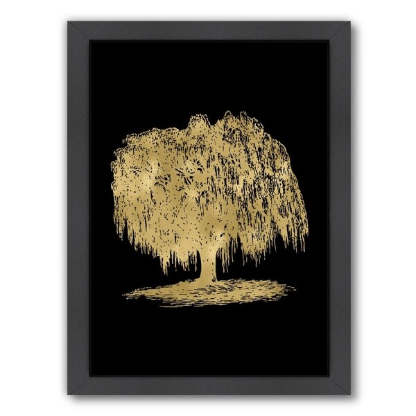 Weeping Willow Tree Gold On Black - Framed Print Wall Art - Bed
