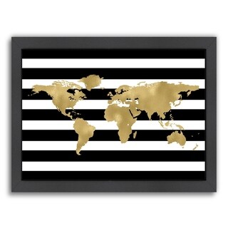 World Map Black White Stripe - Framed Print Wall Art - Bed Bath ...