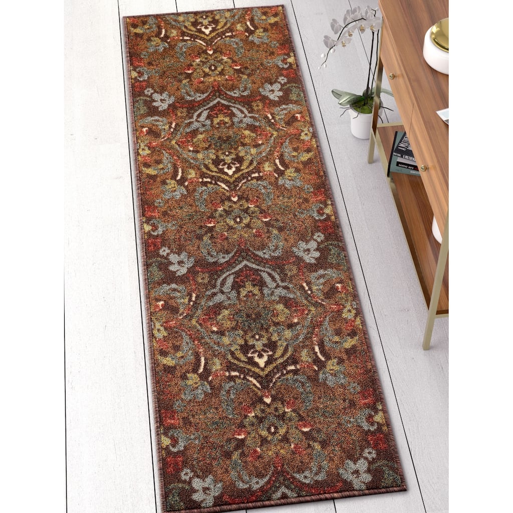 Well Woven Traditional Rustic Floral Brown Runner Rug - 1'8" x 4'11"