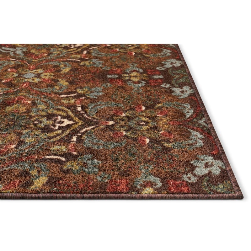 Well Woven Traditional Rustic Floral Brown Runner Rug - 1'8" x 4'11"