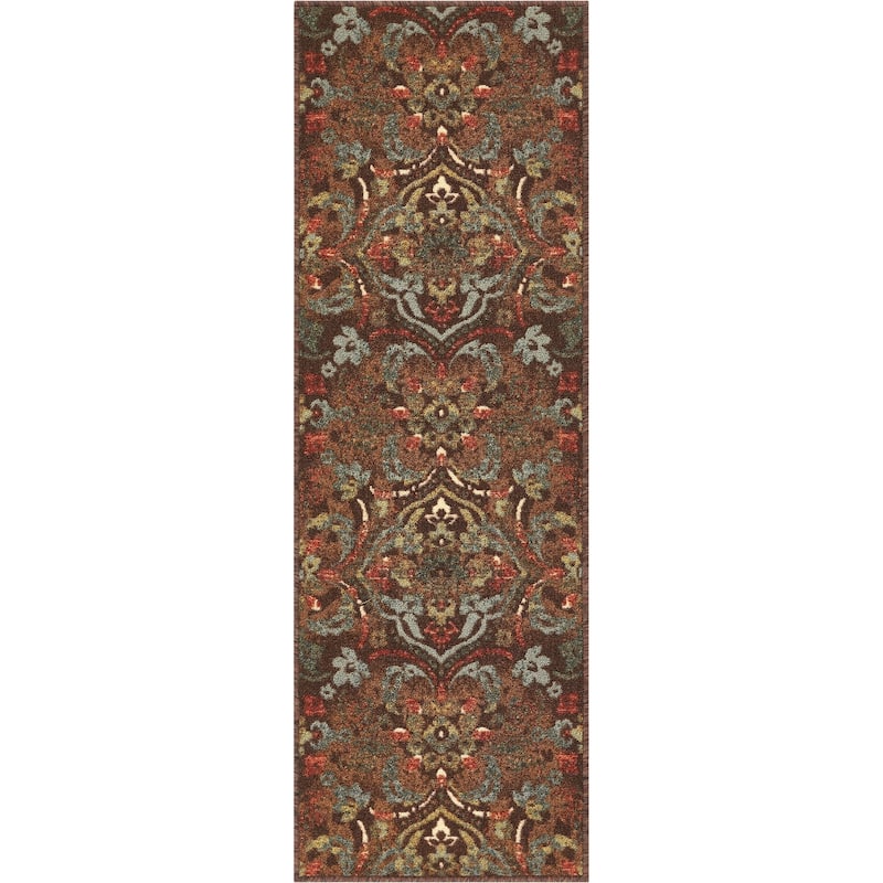 Well Woven Traditional Rustic Floral Brown Runner Rug - 1'8" x 4'11"