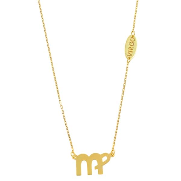 10k Solid Yellow Gold Virgo September Zodiac Sign Horoscope Pendant Necklace
