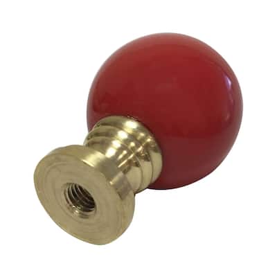Royal Designs Ceramic Sphere Red Lamp Finial with Polished Brass Base