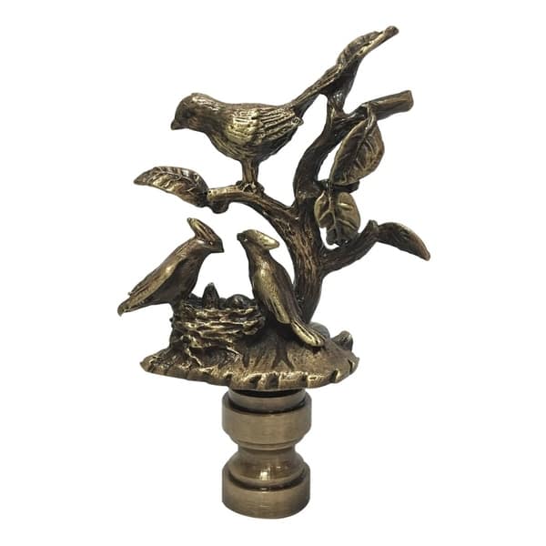 Royal Designs Nesting Birds Design Lamp Finial With Antiqued Brass 