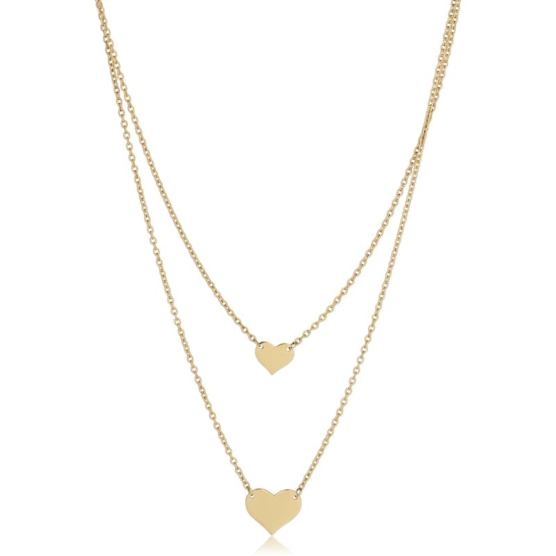14k Yellow Gold Adjustable Double Layer Heart Necklace (adusts to 17 or 18 inches)