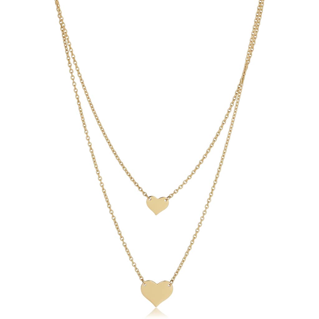 14k Yellow Gold Adjustable Double Layer Heart Necklace (adusts to 17 or 18 inches)