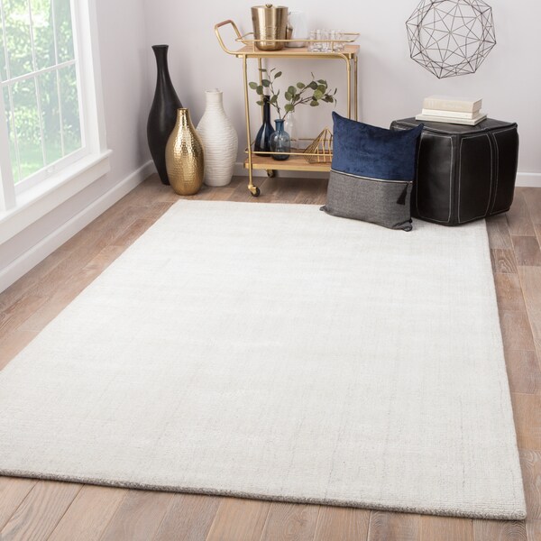Minke Handmade Solid White/ Gray Area Rug (8' X 10') - 7'10" x 9'10"