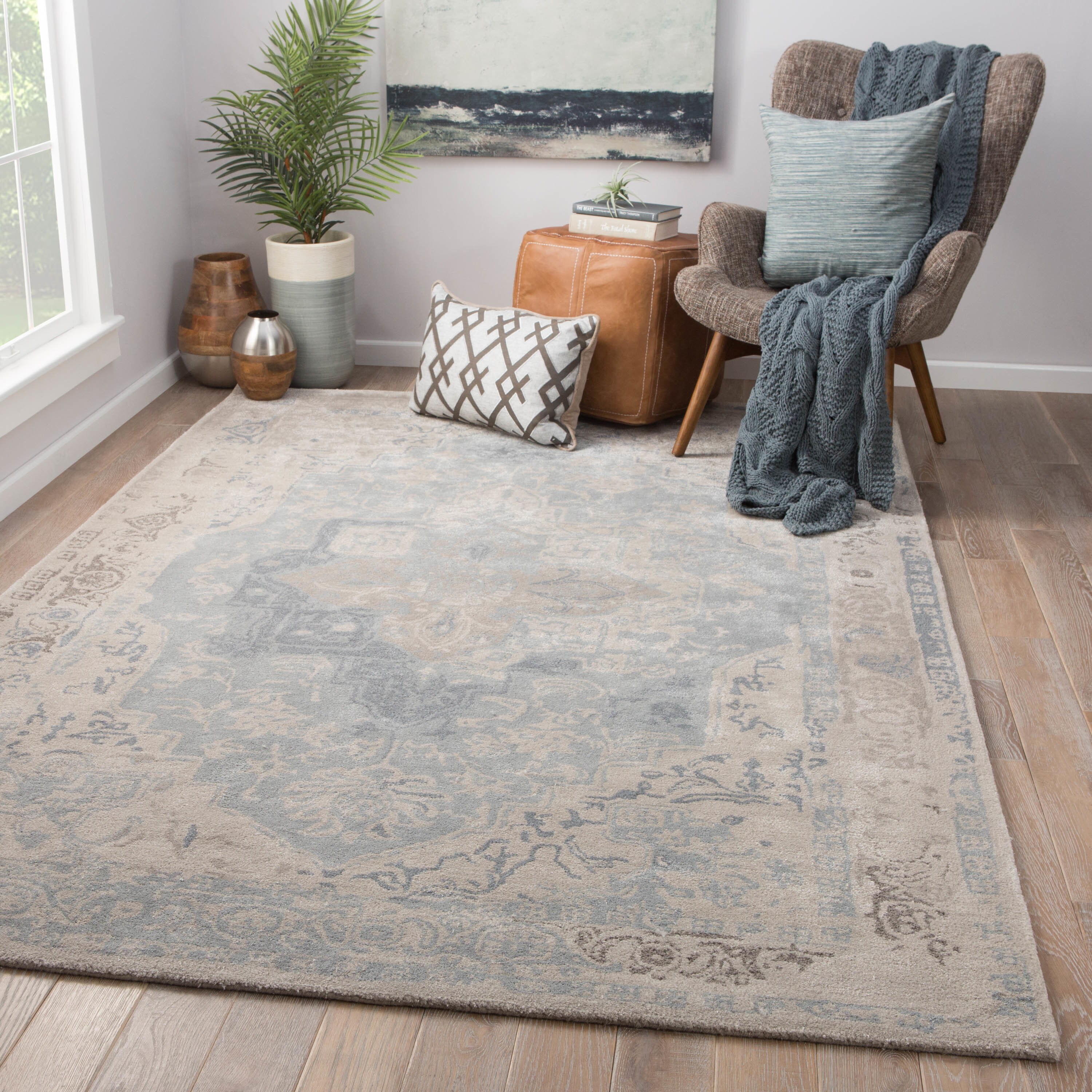 Reed Handmade Medallion Gray Light Blue Area Rug 2 X 3 Reed Handmade Medallion Gray