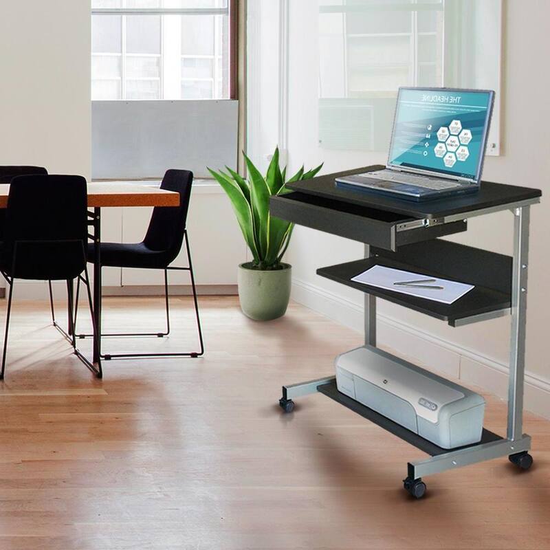 Urban Designs Rolling Compact Laptop Cart Desk With Storage