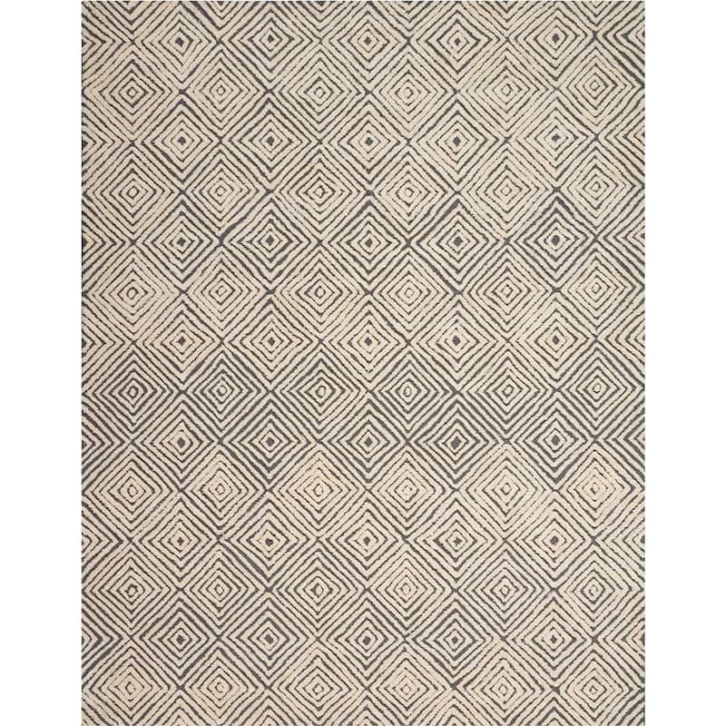 Nourison Modern Geometric Hand-tufted Area Rug - 3'9" x 5'9" - Grey/Ivory - Rectangle