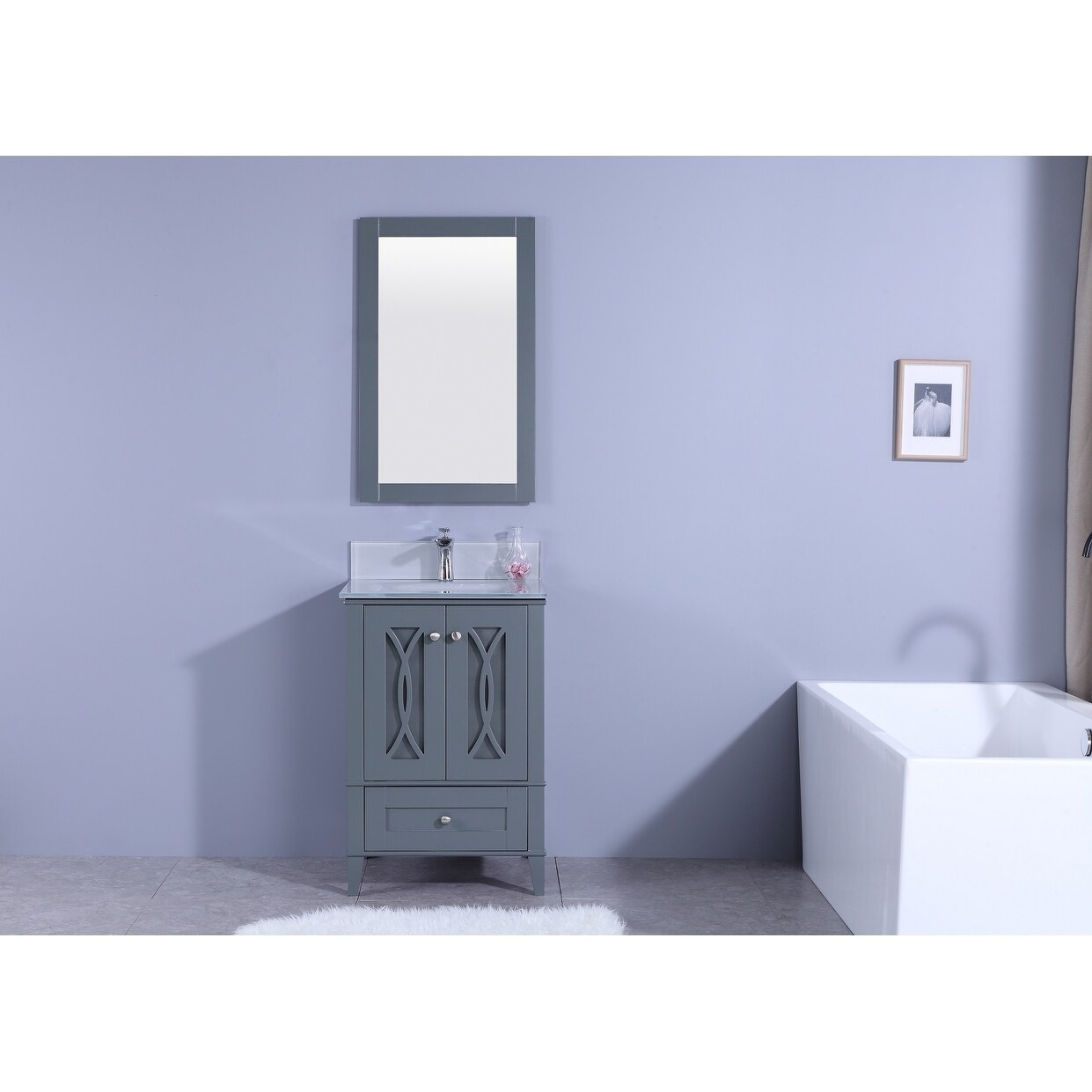 Legion Furniture 24 In Bathroom Vanity In Dark Gray With Tempered Glass Top And Mirror Overstock 20583909